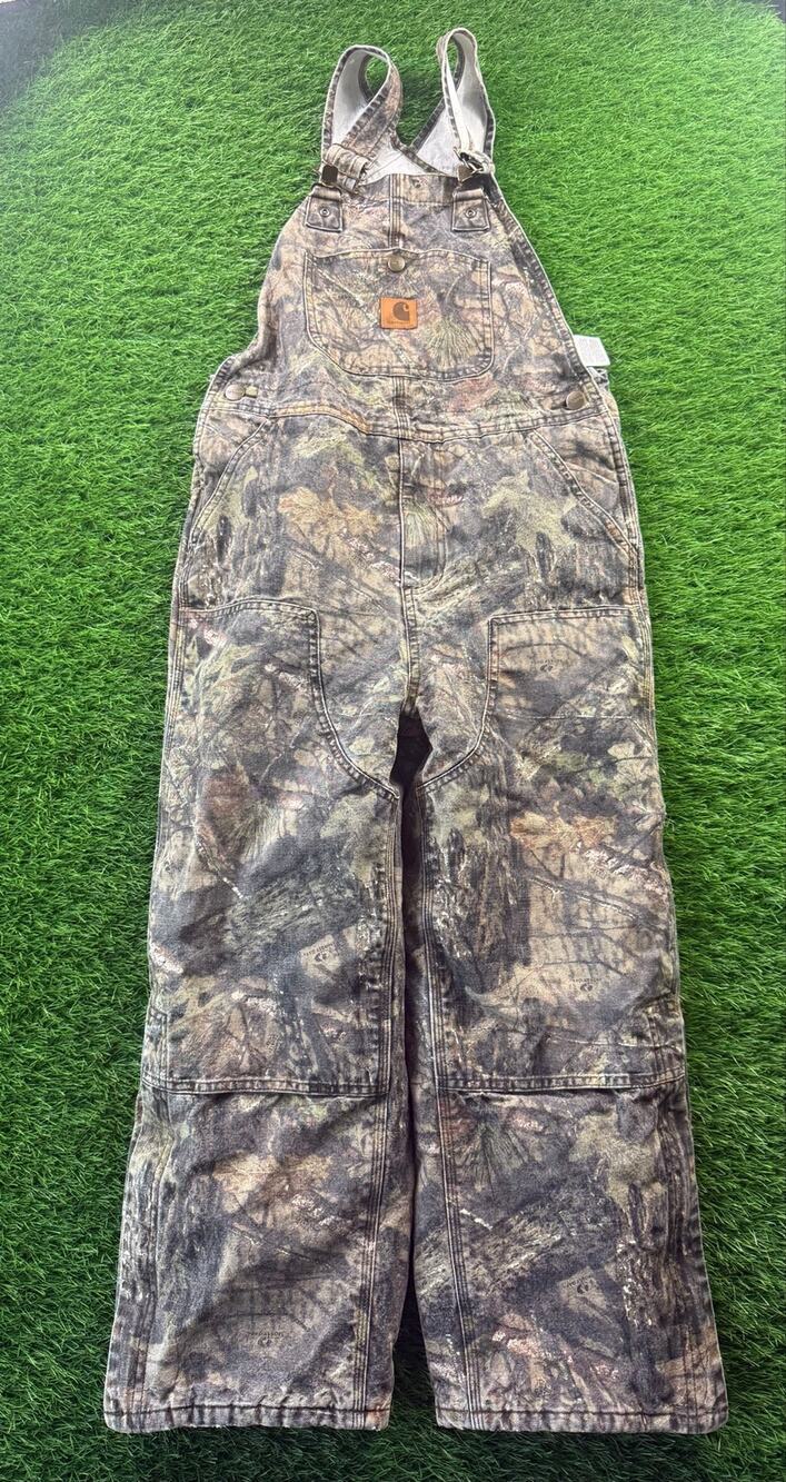 Carhartt Boys Sz 10 Mossy Oak Camo Insulated Bib Overalls Hunting Workwear Brown